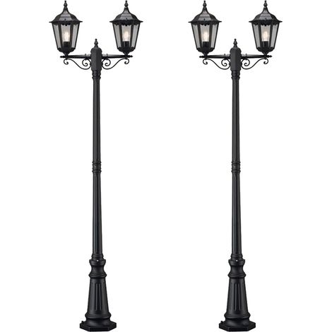 2er-Set 2-flammige Gartenlaterne FIRENZE, E27, Aluminium schwarz, inkl. Pfahl (1/5)