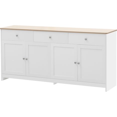 Aparador blanco y madera con 4 puertas y 3 cajones MDF 160 cm (1/5)