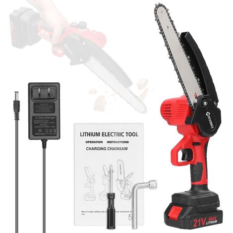Scie d'élagage électrique portable 21 V, 20 cm (8 pouces), petite tronçonneuse pour fendre le bois, moteur à balais, utilisation à une main, 1 batterie, prise américaine, multicolore