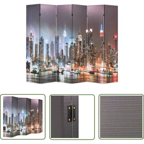 The Living Store Cloison de séparation pliable 228 x 170 cm New York la nuit - Cloison De Séparation - Écran De Dressing - Cloison Amovible - Décoration Murale - Vue De Nuit New York (1/5)