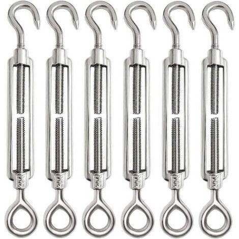 Lot de 6 tendeurs de fil - Tendeurs à crochets - Tendeurs en acier inoxydable - Pour une utilisation intensive (M5) (1/4)