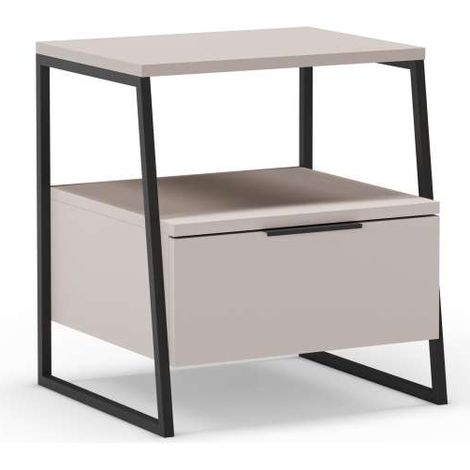 Mesita de noche para dormitorio Mery 1 cajón acabado crema/negro, 45cm(ancho) 50cm(alto) 40cm (fondo) (1/5)