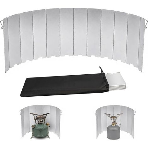 12 Plaques Pare-Vent Pliable Aluminium avec Sac De Rangement Materiel Camping Stove Pare-brise, pour Rechaud de Camping Pique-Nique Cuisinière à Gaz et Les Barbecues (1/5)