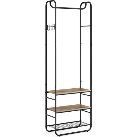VASAGLE Appendiabiti con Scarpiera per Ingresso, Attaccapanni con Ripiani Portaoggetti, per Soggiorno, Camera da Letto, 58 x 28 x 181 cm, Stile Scandinavo, Nero Inchiostro e Marrone Cammello HSR081K01 (1/5)