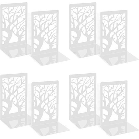 4 Paire Serre Livres Metal Cale Livre en Métal Presse Livre CD Antidérapants Bloc Livre pour étagère Décoratifs Support de Serre-Livres pour Maison Bureau Écoles (Blanc) (1/5)
