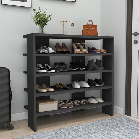 Schuhregal Offida, Schuhschrank für 16 Paare, 5 Regale, 4 Fächer, 76x31x72h cm Schwarz (1/5)