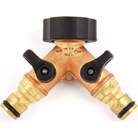 Raccord pour circuit d'arrosage 20/27 – Laiton anti-corrosif – 2 sorties mâles avec vannes – Utilisation simultanée d'accessoires