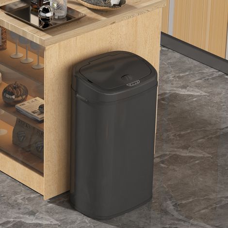 Hobag – Poubelle automatique 58L en acier noir – Ouverture sans contact – Bague anti-glisse – Compatible sacs standards
