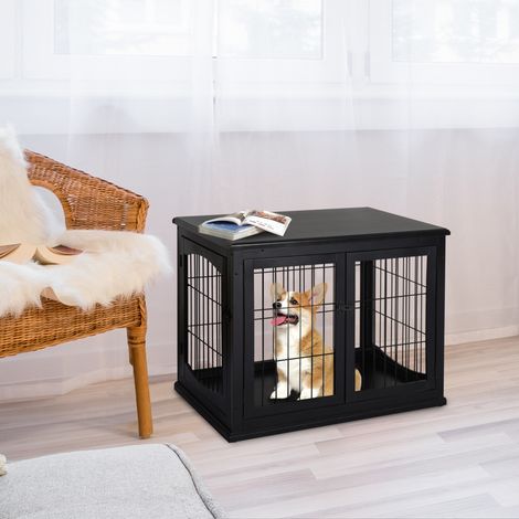 Cuccia per cani da interno con piano, MDF e metallo, nera, 81 x 58,5 x 66 cm HAVRYA (1/5)
