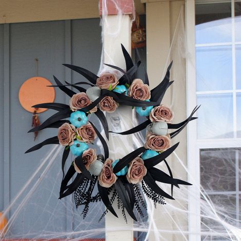 Couronne de crâne de citrouille d'halloween, porte suspendue [47 × 47cm], Simulation de fête de noël, couronne de vigne, tenture murale (1/5)