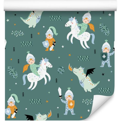 Papier peint Dragons, chevaux et chevaliers d'un conte de fées pour le salon et la chambre 50x1000 cm (1/5)