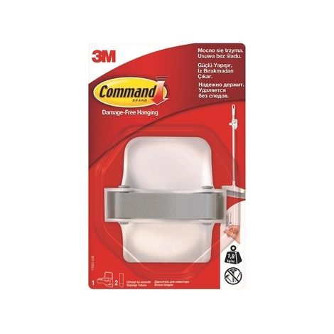 Soporte Command para escobas y cepillos sin necesidad de taladrar: 1 soporte, 2 correas.