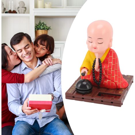 Kleiner, roter, solarbetriebener Novizenmönch mit automatischer Kopfnick- und Fingerklopffunktion. Ideal für Zuhause, Büro und Auto. Ein perfektes Geschenk. (1/5)