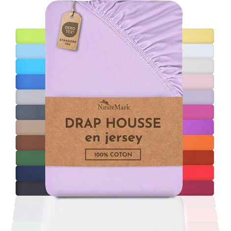 Drap-Housse en Jersey, 100% Coton, Disponible dans de Nombreuses Tailles et Couleurs, qualité Oeko-Tex Standard 100, 140 x 200 cm - 160 x 200 cm, Lilas/Lavande (1/5)