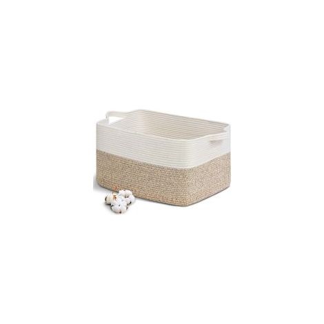 Grand Panier à Linge Tressé en Coton,avec Anse, 55x30 cm Corbeille à Linge de Corde en Coton, Panier de Rangement Pliables, pour Vêtements, Jouets, Linge, Salon, Chambre, la Salle