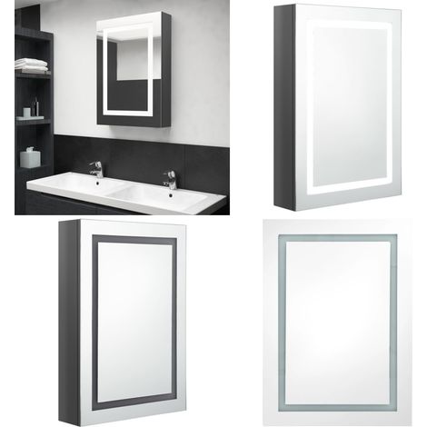 LED-Spiegelschrank fürs Bad Glänzend Grau 50x13x70 cm - LED-Spiegelschrank - Badezimmermöbel - Kosmetikspiegel - Wandregal - Aufbewahrungsschrank - Home & Living (1/5)