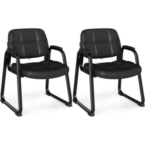 Pour Visiteurs Confort Ergonomique Assuré Lot de 2 Fauteuils d'Accueil avec Structure Métallique Robuste Noir (1/5)