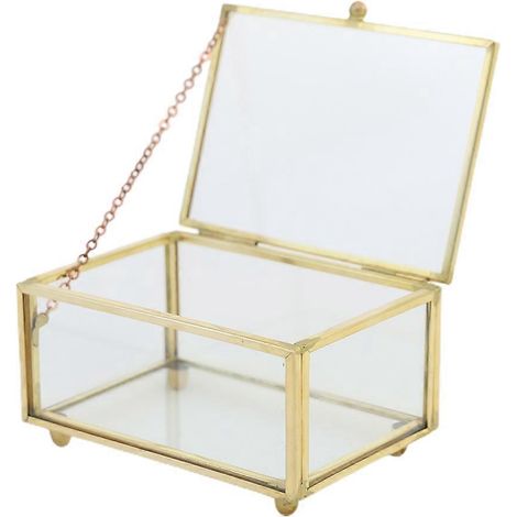 Goldene Schmuckschatulle aus Metall im Vintage-Stil mit rechteckigem, geometrischem Design