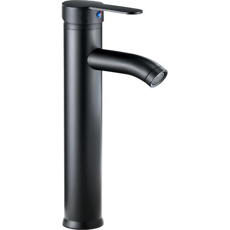 Aiducho – Robinet lavabo haut noir mat – Mitigeur à levier unique – Acier inoxydable – Tuyaux 3/8 pouces 60 cm – Résistant aux rayures et éclaboussures (1/5)