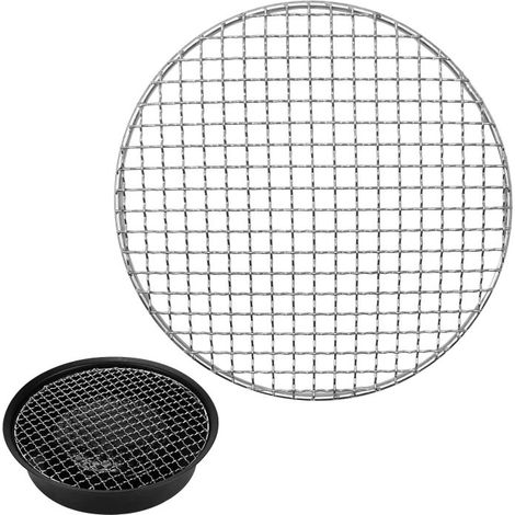 Grille de barbecue ronde en acier inoxydable avec filet, ustensile de cuisine pour feu de camp pour bœuf, poulet, légumes (25 cm) (1/5)