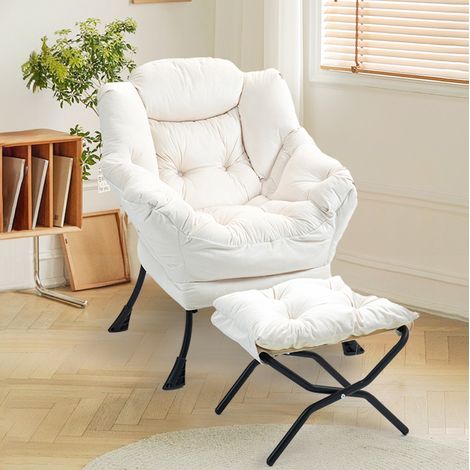 Fauteuil relax blanc cassé en métal avec mousse haute densité et soutien de nuque (1/4)