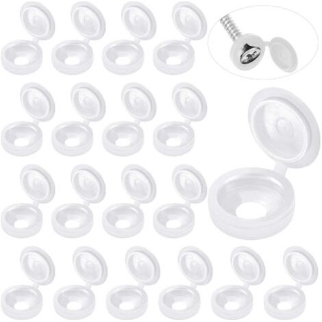 100 Pièces Cache-vis à charnière Cache-vis en plastique Cache-vis plié Cache-vis rondelle Flip Tops (Blanc,S)
