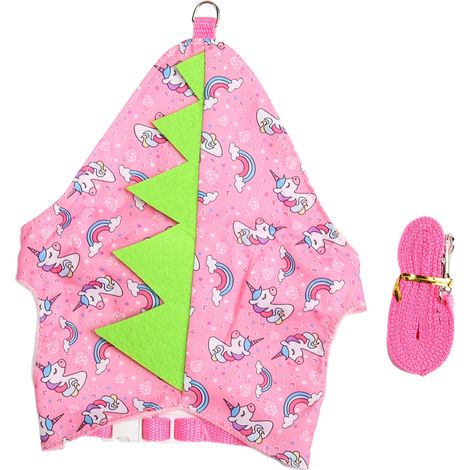 Vêtements pour lapin style dinosaure en polyester doux, couleurs vives, très utilisés, avec laisse pour lapin, taille M, rose licorne (1/5)