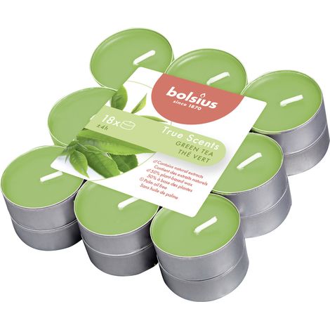 Bolsius Duftteelichter True Scents Grüner Tee Ø 3,8 cm, 18er Pack Teelichter
