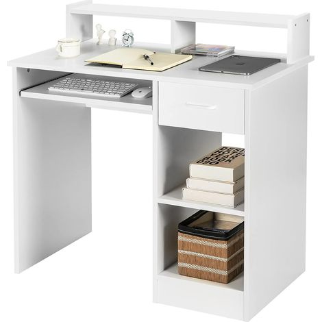 COSTWAY Computertisch mit Ablage, Schreibtisch PC-Tisch Computerschreibtisch, Bürotisch Laptoptisch Arbeitstisch 90x48x91,5cm weiss (1/5)