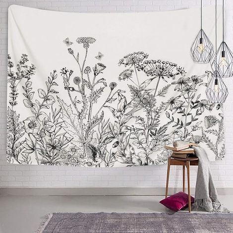 BEBUSINGOTO Tapisserie de fleurs sauvages herbacées tenture murale tapisserie de plantes à fleurs tapisserie de paysage naturel adaptée au salon chambre dortoir décoration de la maison (1/2)