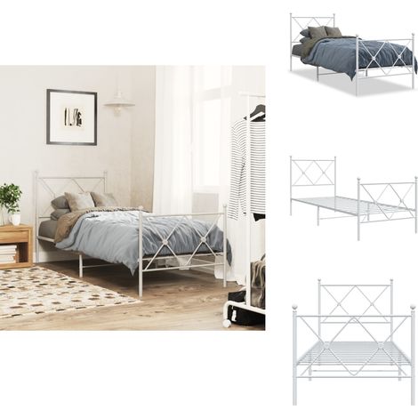 Cadre de lit métal sans matelas avec pied de lit blanc 75x190cm - Cadre De Lit - Lit Double - Lit Metal - Lit Blanc - Meuble Chambre (1/5)