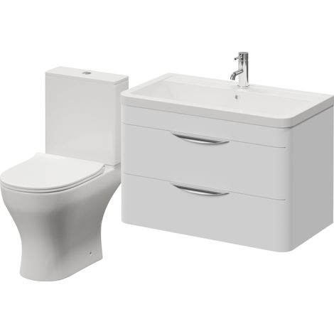 Oslo Gloss White 1350mm Wall Mounted Vanity and Jubilee Toilet Suite with Anya Basin - 1350mm - Oslo Standard Handle