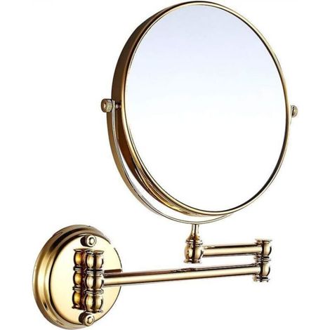 20cm Retro Folding Wall-Mounted Makeup Mirror for Bathroom, Telescopic Folding Beauty Mirror (Gold) (1/5)