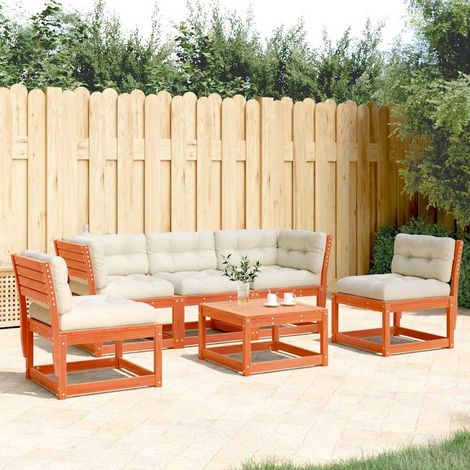 5-tlg. Garten-Sofagarnitur mit Kissen Wachsbraun Kiefernholz (1/5)