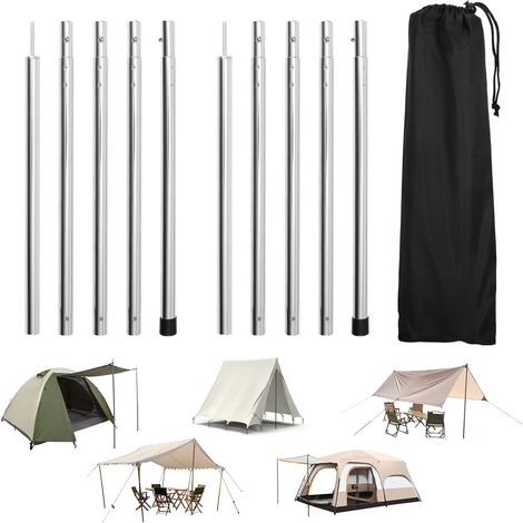 Wolketon Tendalino da esterno per tenda in alluminio 2 m Argento 2 pezzi con palo pieghevole per trekking e campeggio