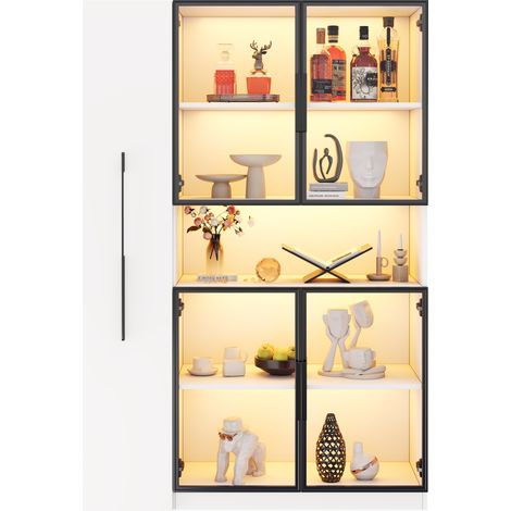 Vetrina in vetro 110x35x160 cm MDF bianco LED con ripiani estraibili salvaspazio - CHICFURN (1/5)