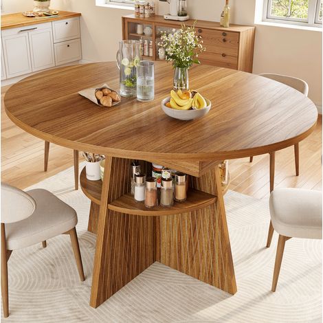Mesa extensible 110-150 x 110 x 76 cm con almacenamiento abierto, marrón oscuro DESVIAE (1/5)