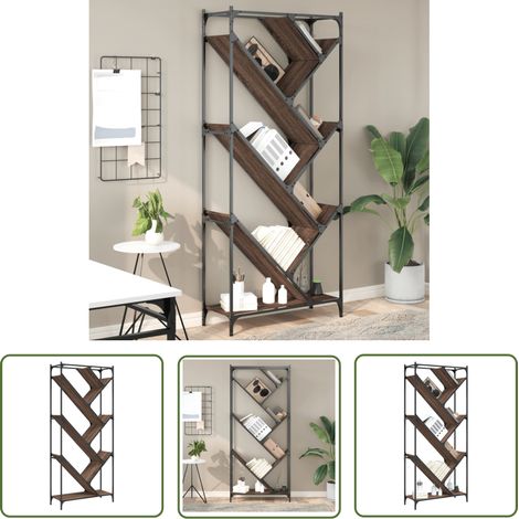 The Living Store Bücherregal Braun Eichen-Optik 79x30x180cm Holzwerkstoff Metall - Bucherregal - Regal - Holzmöbel - Eiche Optik - Baumförmig (1/5)