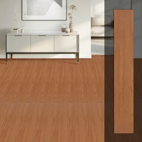 Wolketon Lame PVC adesive 18 pezzi, pavimento vinilico autoadesivo 2,5 m² per soggiorno cucina corridoio, rovere marrone (1/5)