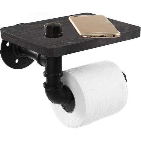 Porte-papier toilette industriel avec cadre en bois antique et quincaillerie en fonte (1/4)
