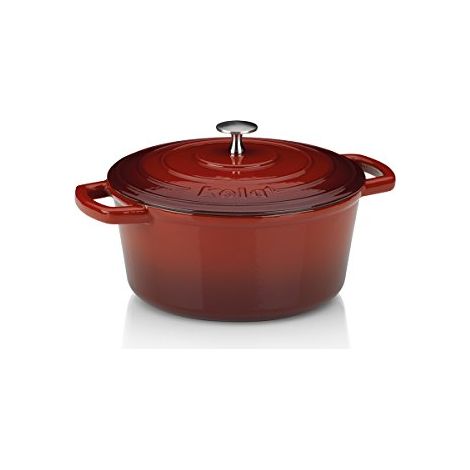 kela 11941, Casseruola con Coperchio, Ghisa Smaltata, Elevata conservazione del Calore, Adatta a Piani a induzione, Rotonda, Calido, Rosso (4 L), 24 cm (1/4)