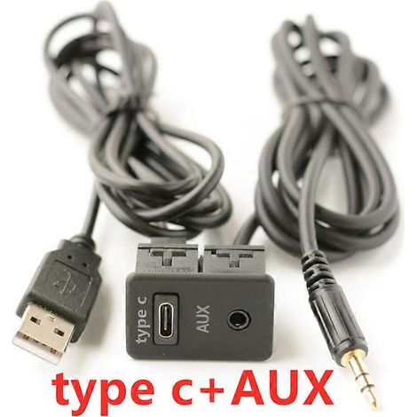 Câble d'extension d'alimentation 3 en 1 pour voiture ou bateau, avec prise jack encastrée USB-C et interface auxiliaire (3,5 mm).