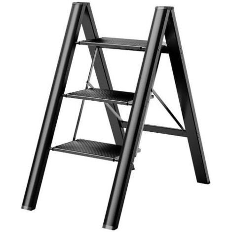 Pair Échelle 3 marches, tabouret-échelle pliable, marches antidérapantes plus larges et améliorées, échelle portable et légère pour la maison et la cuisine, supporte jusqu'à 150 kg (noir) (1/5)