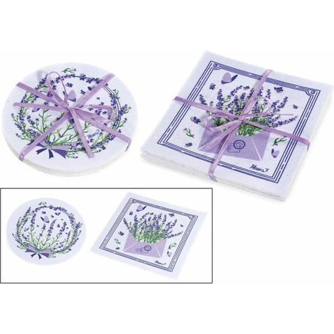 Dessous de verre en feutrine imprimé lavande coloré, lot de 18, 12 x H. 12 cm