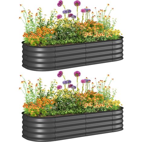 Lot de 2 jardinières surélevées - carré potager - Outsunny - modulable pour légumes plantes - acier - 150x62x30cm - gris foncé (1/5)