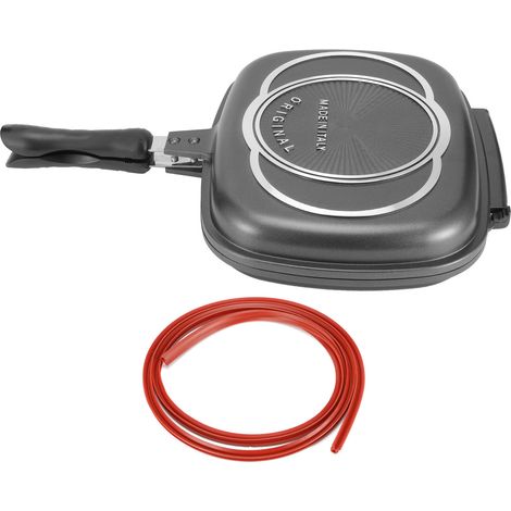 Poêle à Griller Double Face 32cm Anti-Adhésive Portable avec Manche Isolé - Ustensile de Cuisine (1/5)