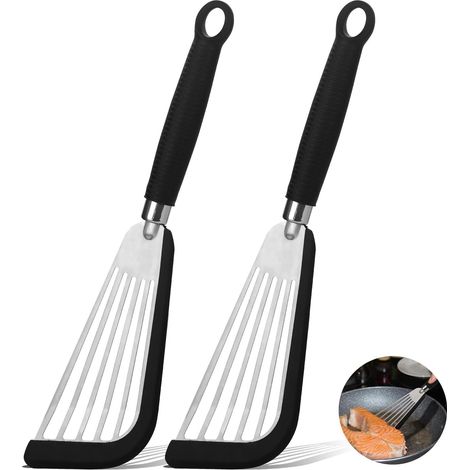 Spatule Cuisine, Silicone, Acier Inoxydable, Poignée Silicone Résistant à La Chaleur, Pour Ustensiles de Cuisine Antiadhésifs, Poisson, Oeufs, Steak, Crêpes