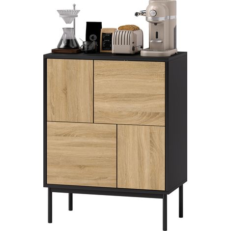 Modernes schwarzes Sideboard 60x35x78 cm mit Schiebetüren und 4 Staufächern
