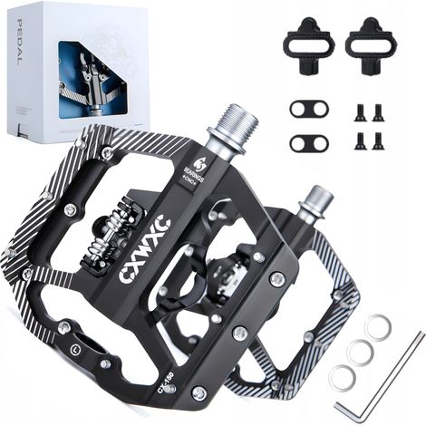 Pédales de vélo plates à picots, en aluminium, à double fonction SPD avec cales (1/5)