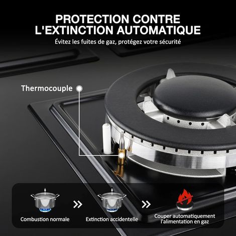 Iseasy – Plaque de cuisson gaz 5 foyers encastrable – Allumage par impulsion – Verre trempé et fonte – Compatible gaz naturel et propane